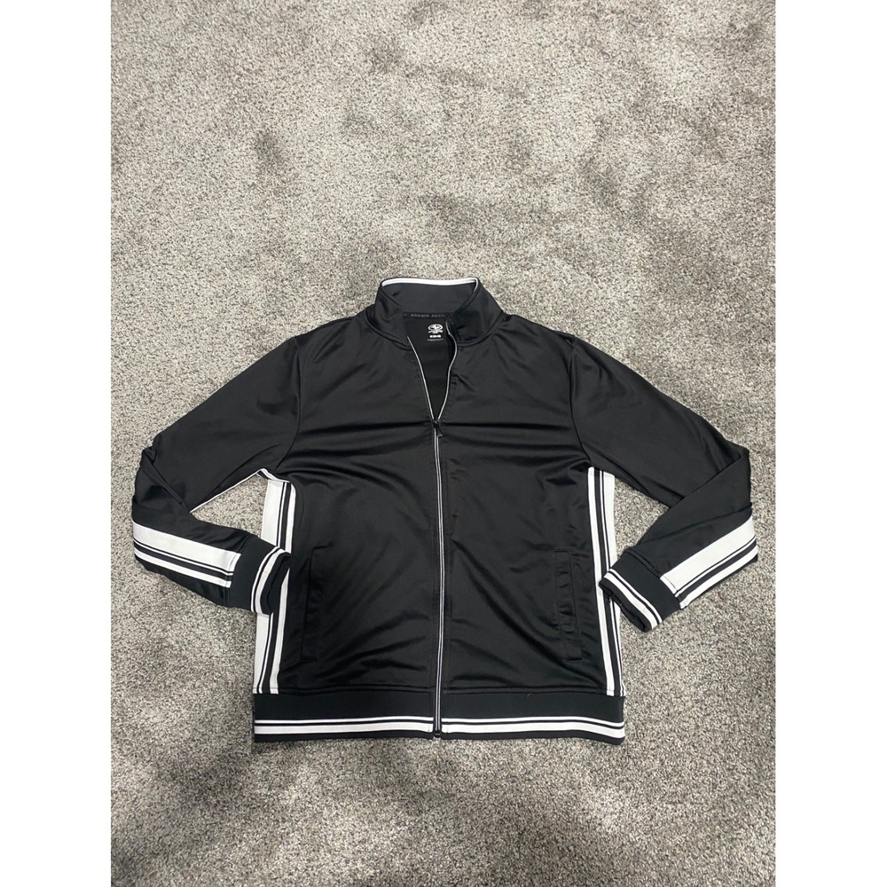 Athletic Works Mens Track Jacket Black White Stripe Full Zip Mock Neck Size M